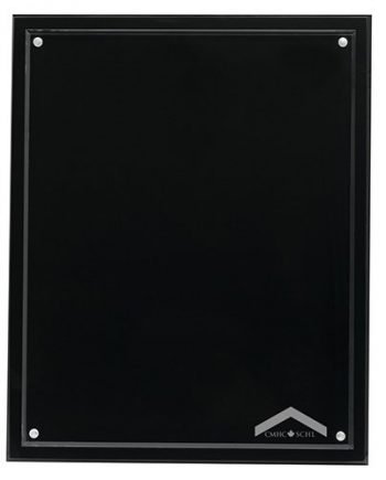 Porte-certificat magnétique en Acrylique base noire 1/4" avec devant clair 1/4" gravure laser. Crochet clair au verso. | Jobox Media