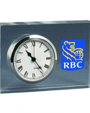 Horloge Rectangle Claire Acrylique 3/4" sérigraphié. Cadran Or avec chiffres Arabiques. | Jobox Media
