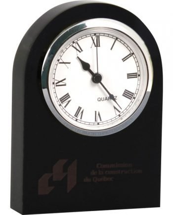 Horloge dôme Noire Acrylique 3/4" gravure laser. Cadran Or avec chiffres Arabiques. | Jobox Media