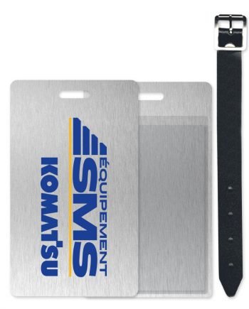 Étiquette à bagage en aluminium brossé avec pochette d'insertion | Jobox Media